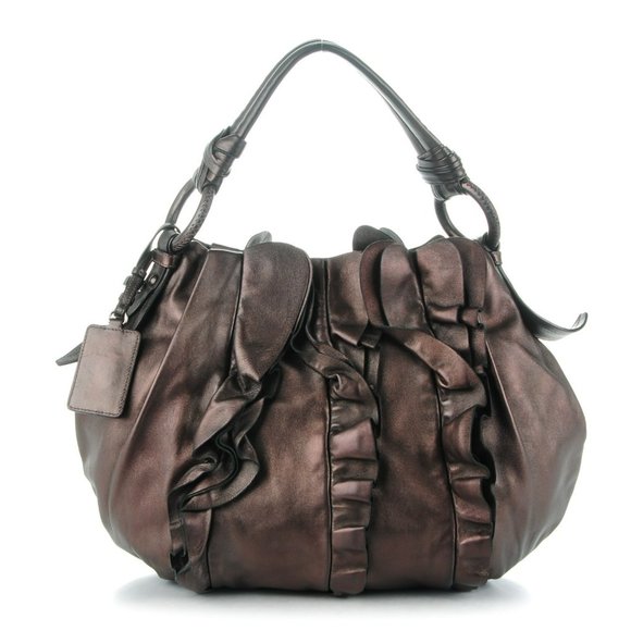 PRADA Metallic Nappa Ruffle Hobo Grafite Mordore - Picture 1 of 7